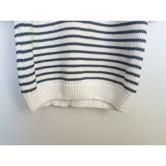 ENGLISH FACTORY Striped Short Puff Sleeve Sweater Buttons Navy Coastal S Preppy - Picture 12 of 14
